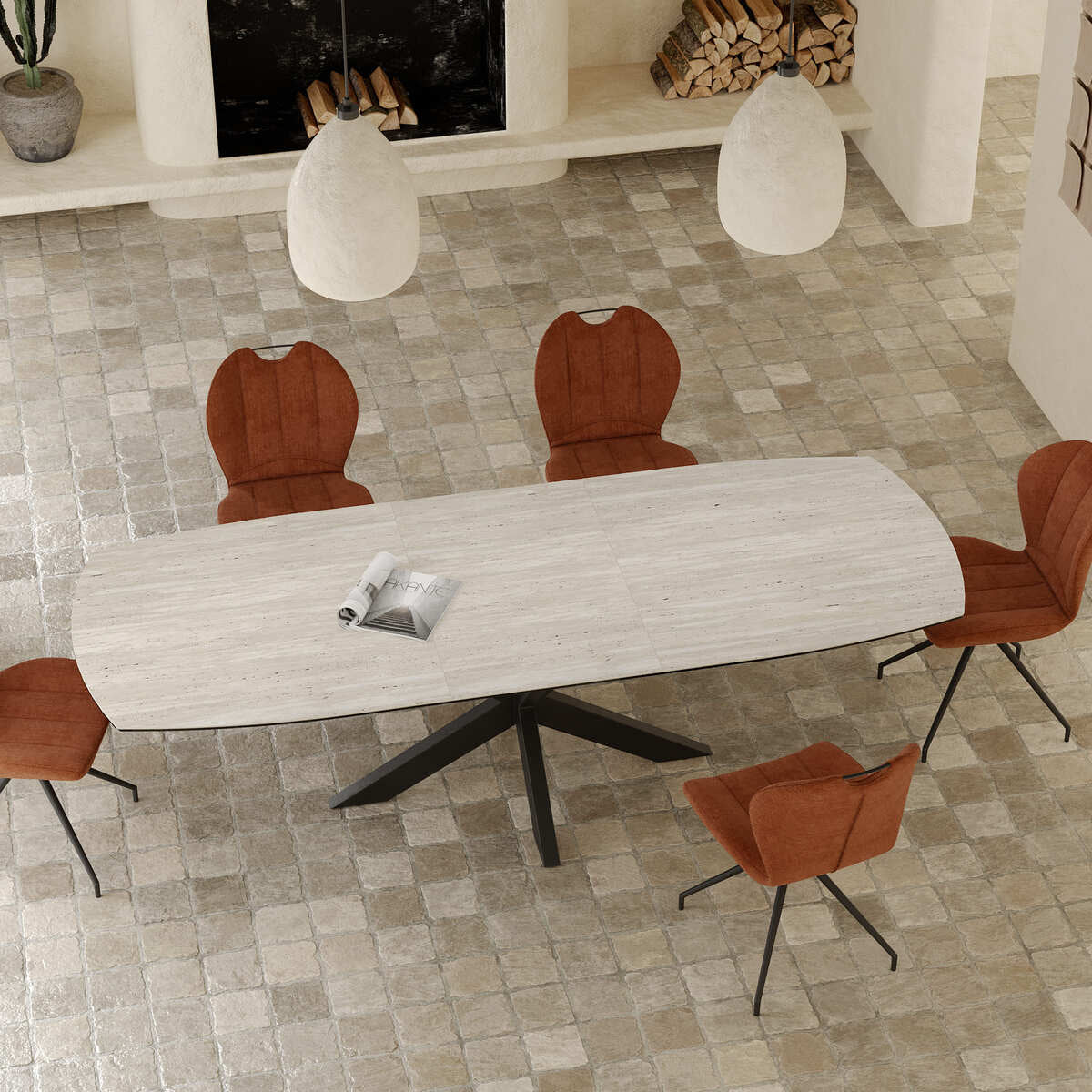 Table travertin naturel Luxe minéral authentique Souffle Intérieur