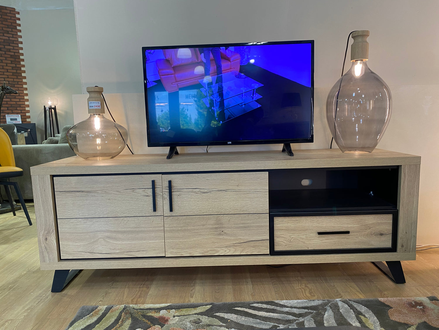 Wood and metal TV cabinet L180 H63 D50cm - Rosa