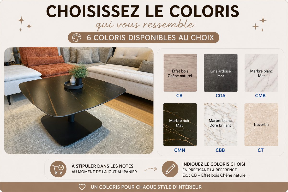 Table basse relevable en céramique Concept – nuancier des coloris disponibles