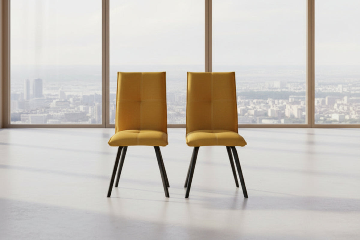 Chaise pieds metal en tissu jaune design - SOUFFLE D'intérieur