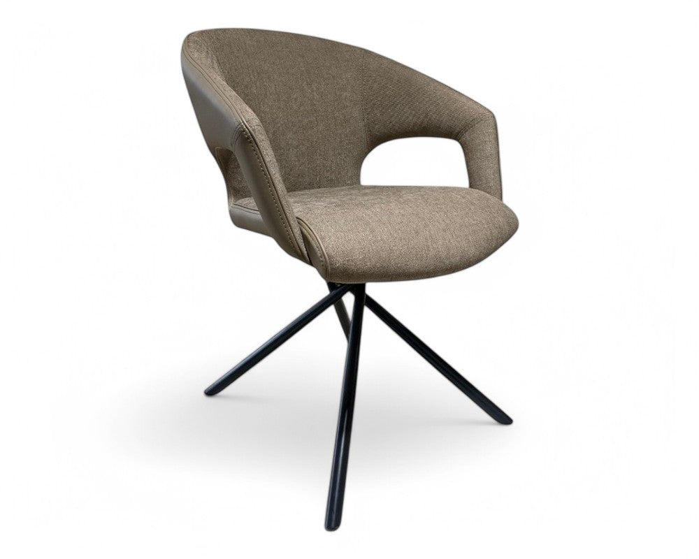 fauteuil de table à manger avec accoudoirs en tissu taupe - Lievens - Souffle d'intérieur
