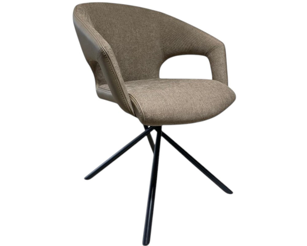 fauteuil de table à manger avec accoudoirs en tissu taupe - Lievens - Souffle d'intérieur