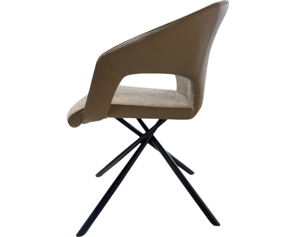fauteuil de table à manger avec accoudoirs en tissu taupe - Lievens - Souffle d'intérieur
