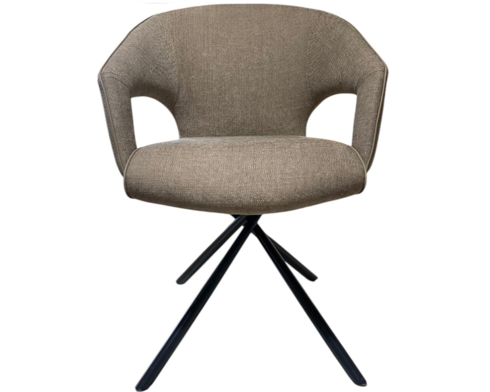 fauteuil de table à manger avec accoudoirs en tissu taupe - Lievens - Souffle d'intérieur