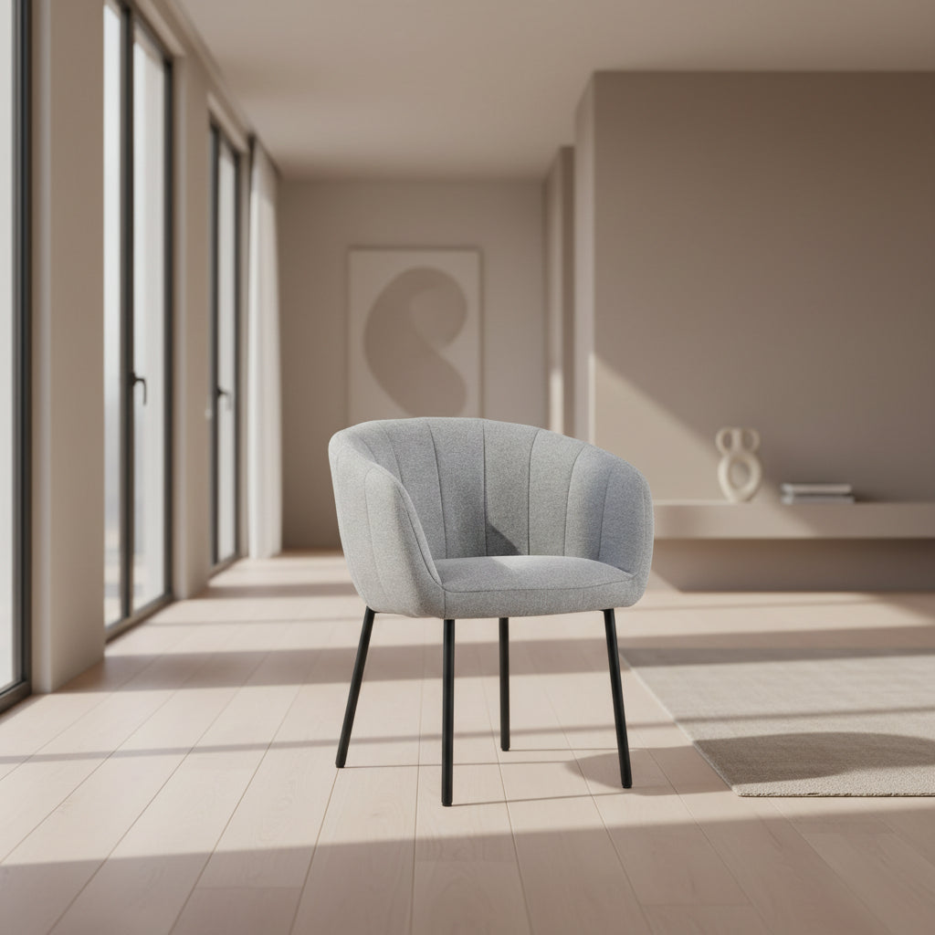 Chaise grise tissu bouclette de salle à manger avec accoudoirs - Souffle d'intérieur