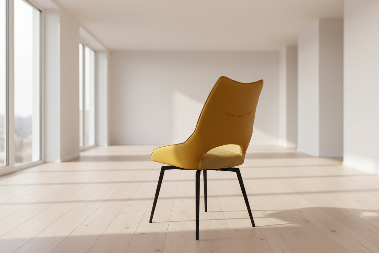 Chaise pivotante pieds métal en tissu jaune moderne - SOUFFLE D’INTÉRIEUR