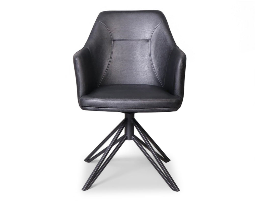 Fauteuil de table pivotant Christy – vue de face – simili cuir noir – pieds métal noir