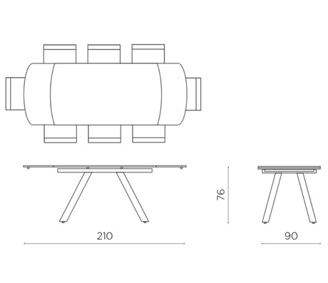 dimensions Table ceramique effet marbre noir  extensible pieds métal - Souffle d'intérieur