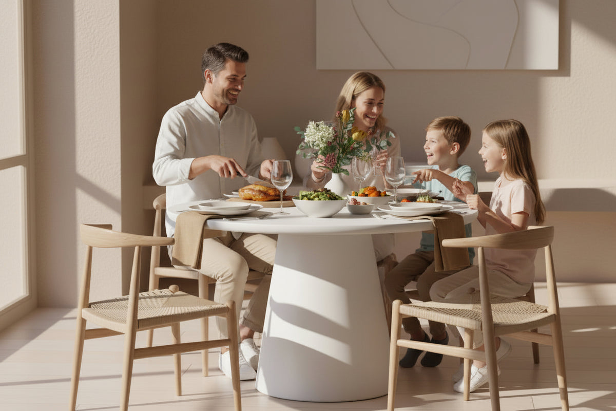 Table à manger ronde effet ciment – Tavy Ronde