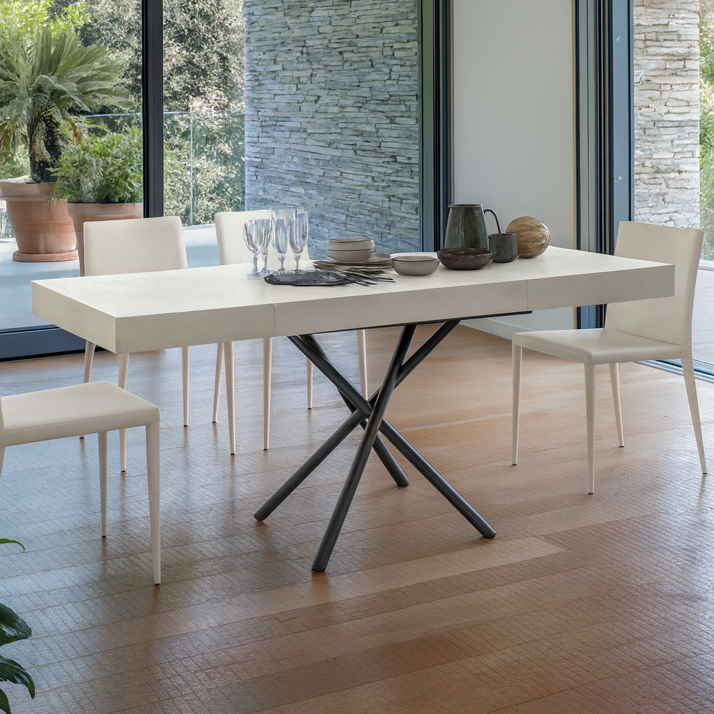 Table basse relevable design effet béton avec pieds noirs en X - Iris Altacom - Souffle d'Intérieur