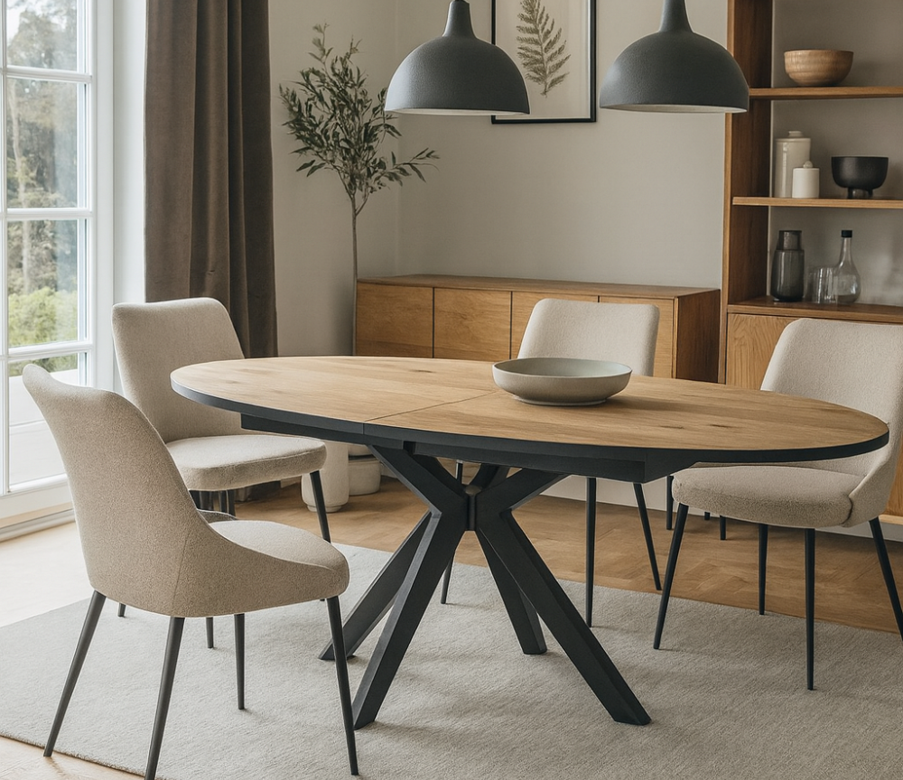 Table de salle à manger extensible Elvira en situation – salle à manger – bois naturel
