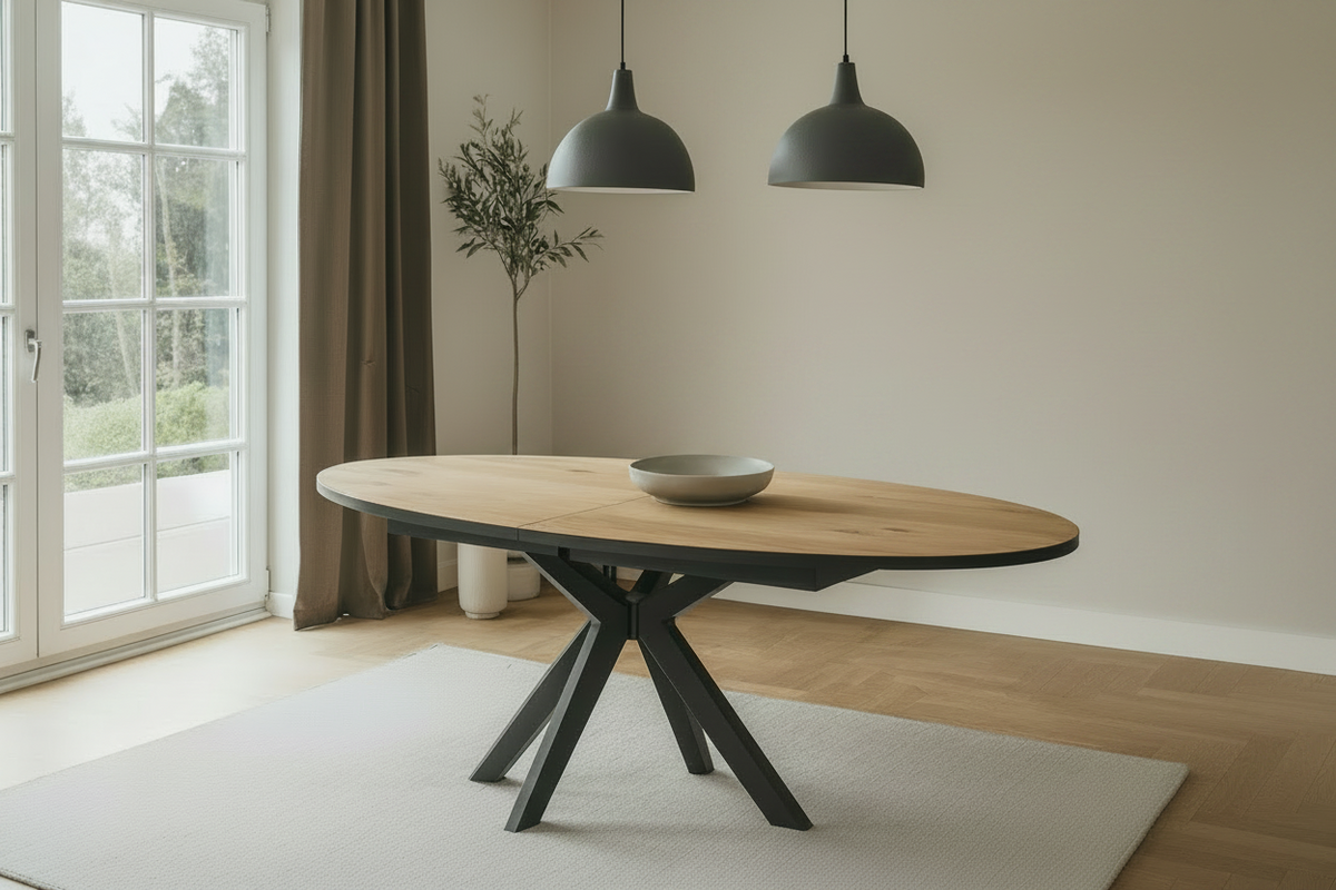 Table de salle à manger extensible Elvira en situation – salle à manger – bois naturel