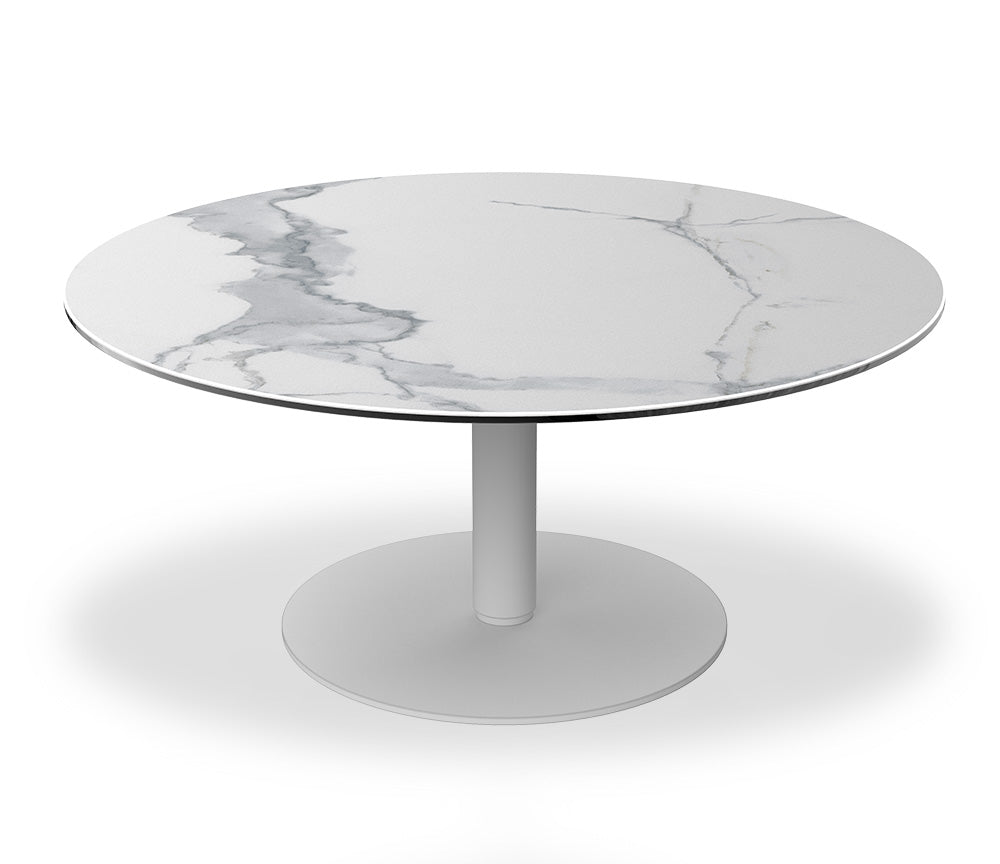 Table basse relevable Dorlan - vue face - céramique marbre blanc