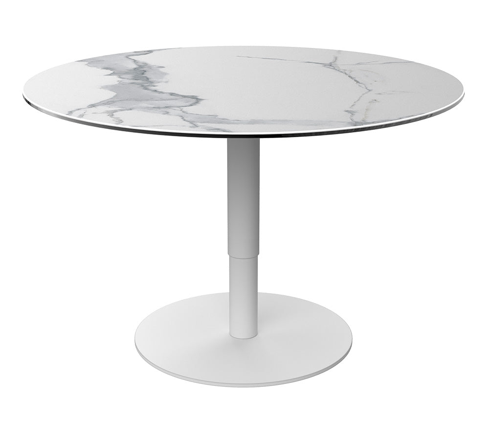 Table basse relevable Dorlan - vue face - pied acier laqué blanc mat
