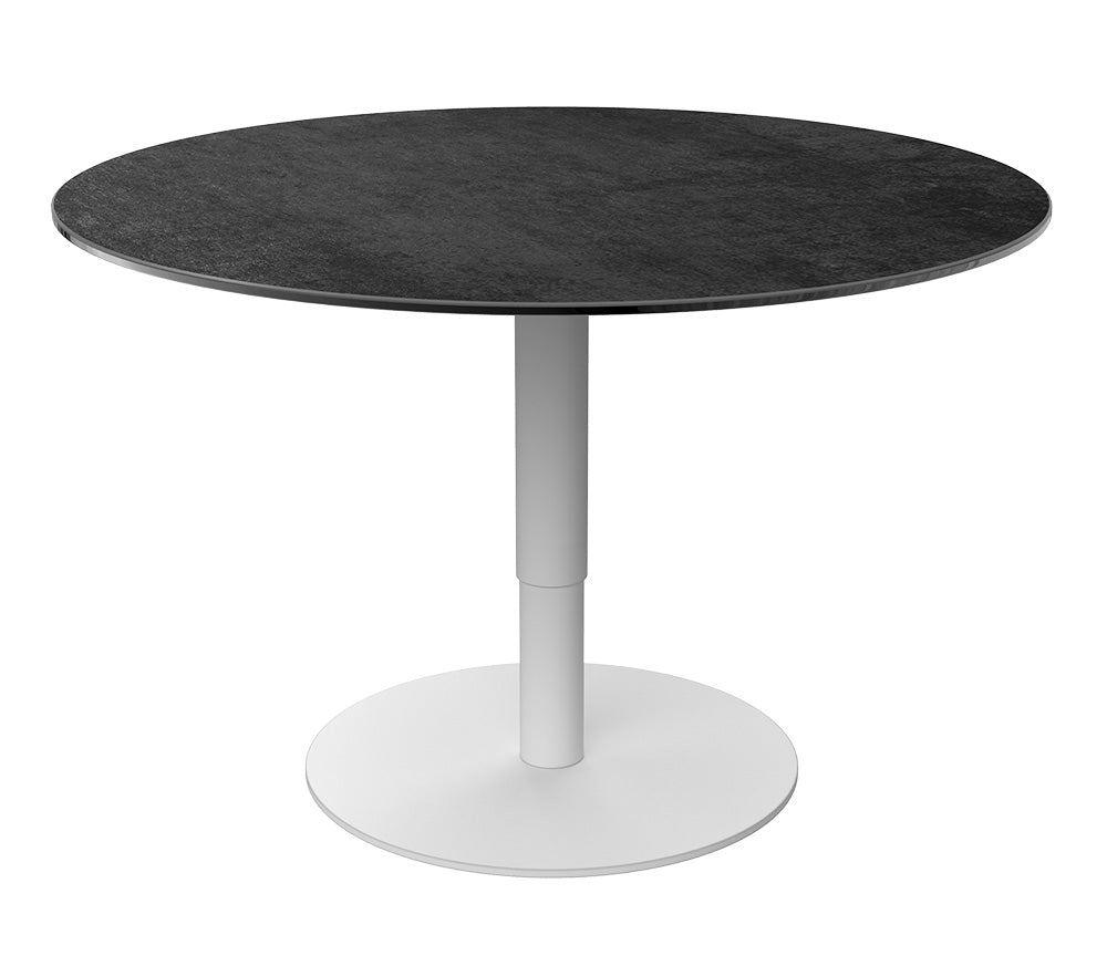 Table relevable Dorlan – plateau relevé – acier laqué blanc mat - céramique marbre noir