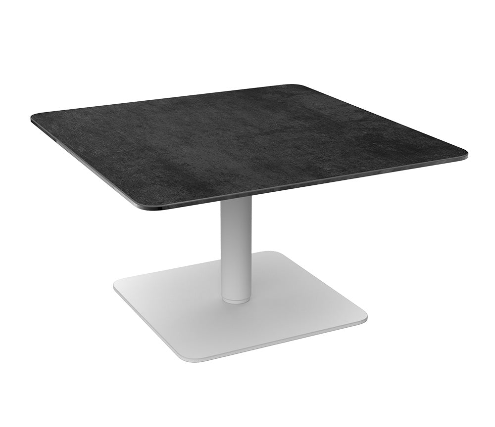 Table relevable Dorlan – plateau baissé – céramique marbre noir carré - pied acier blanc