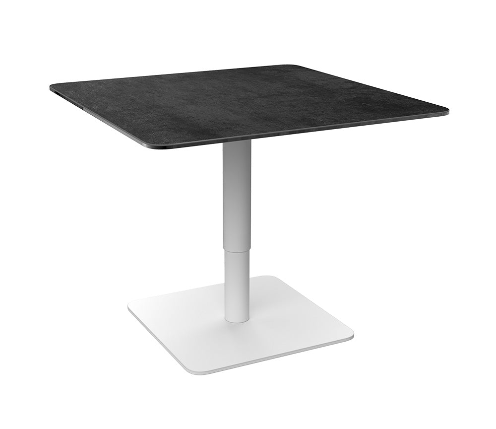 Table relevable Dorlan – plateau relevé – céramique marbre noir carré - pied acier blanc