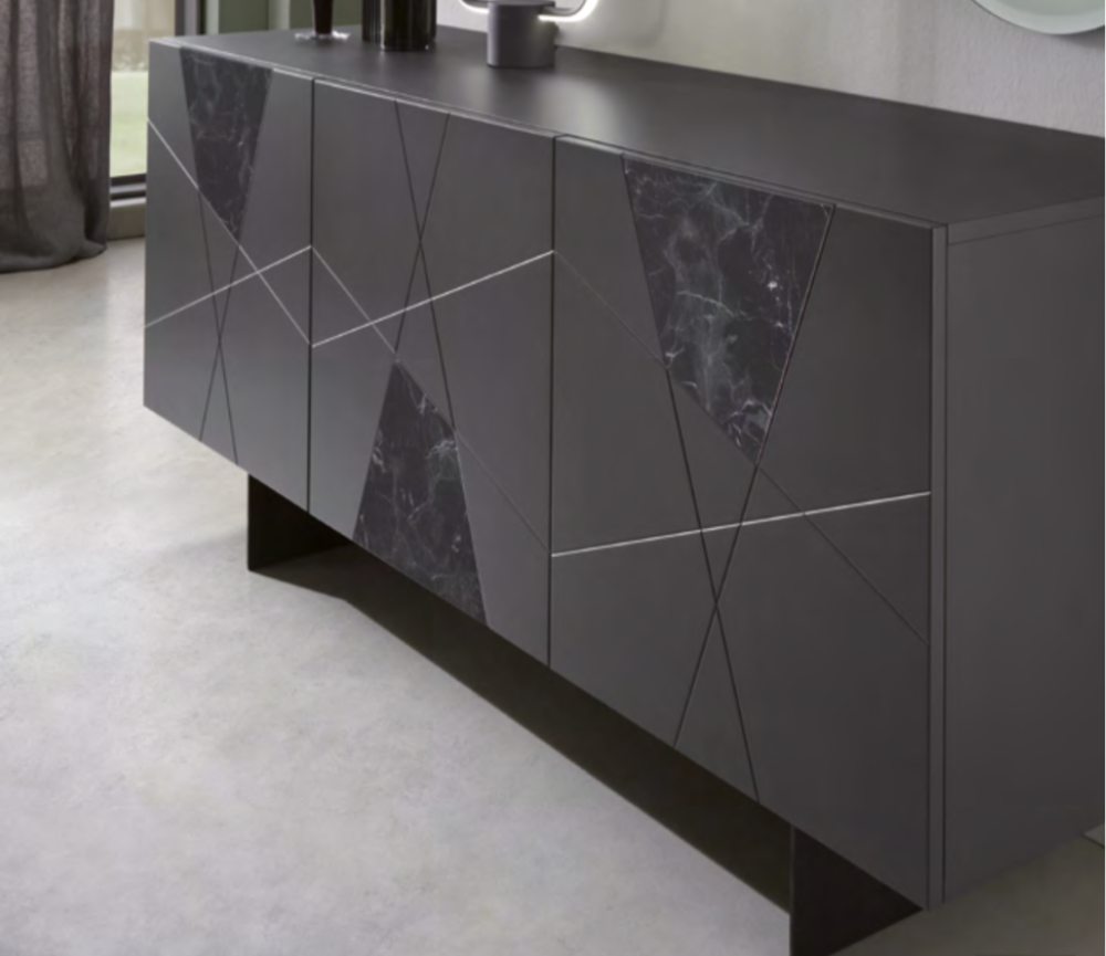 Buffet bahut enfilade laque mat gris marbre et pieds métal - Adely