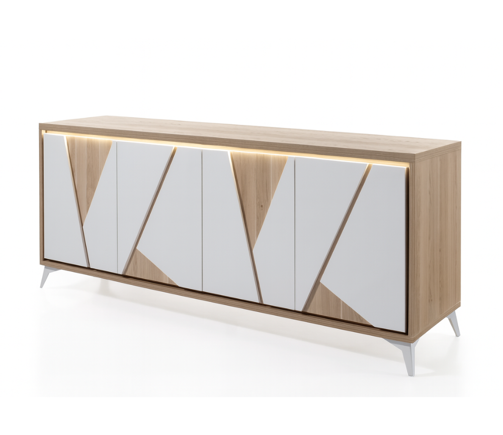 Wood and white sideboard L225 H90 P50cm - Kamala