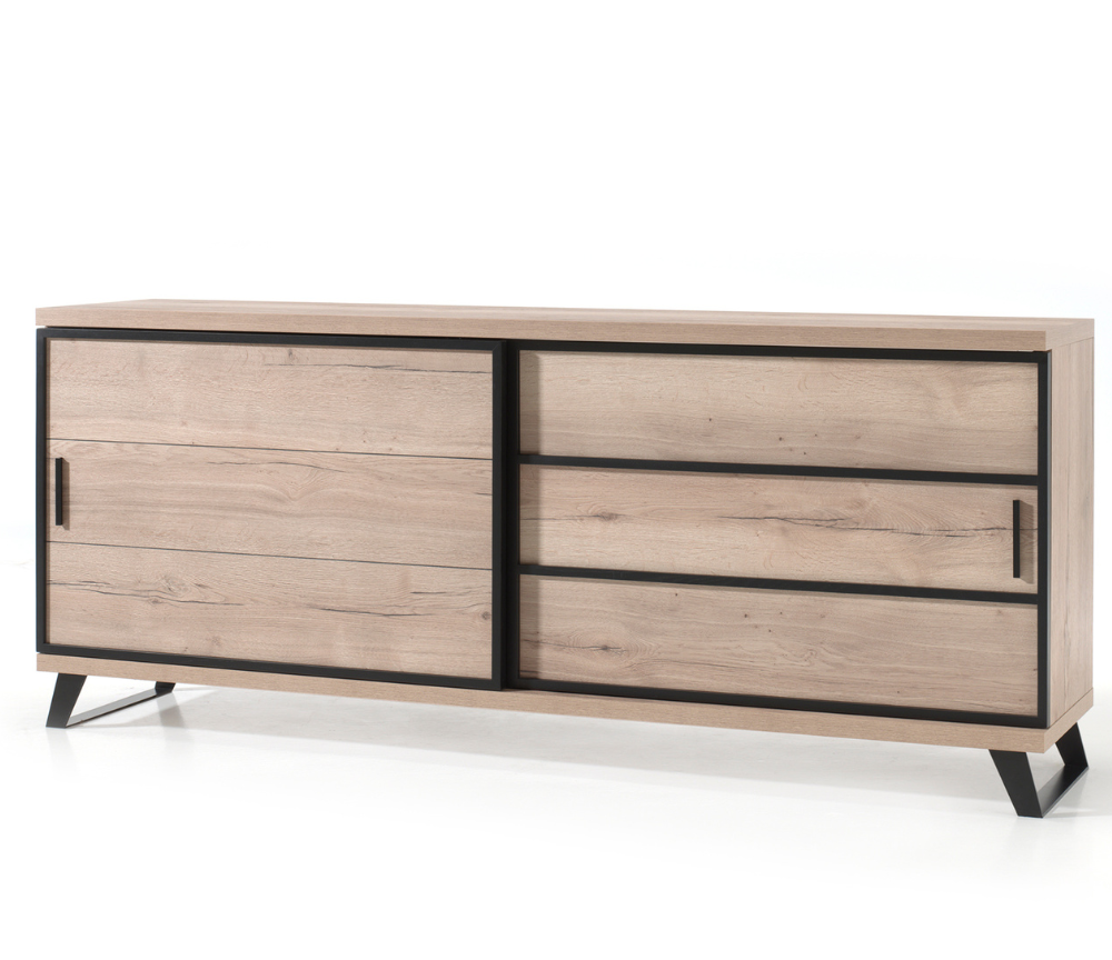 buffet de salle à manger en bois vue de biais sur fond blanc - Magasin à Yerres de meuble