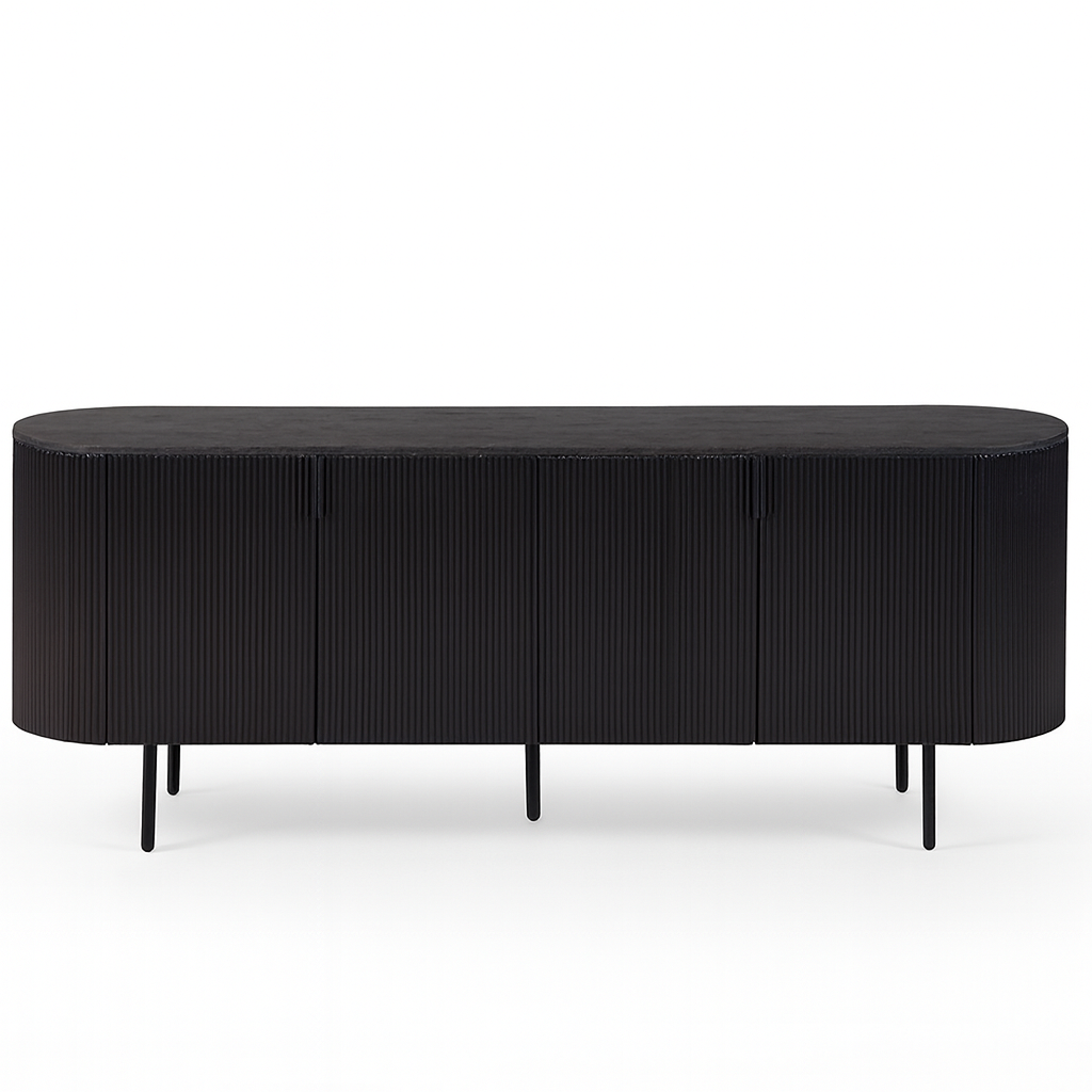 Buffet de salle à manger noir 4 portes Lagosy – bois wengé & métal noir