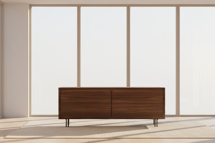 Buffet noyer de salle à manger bois et pieds métal sur fond blanc - Zagas - Souffle d'intérieur