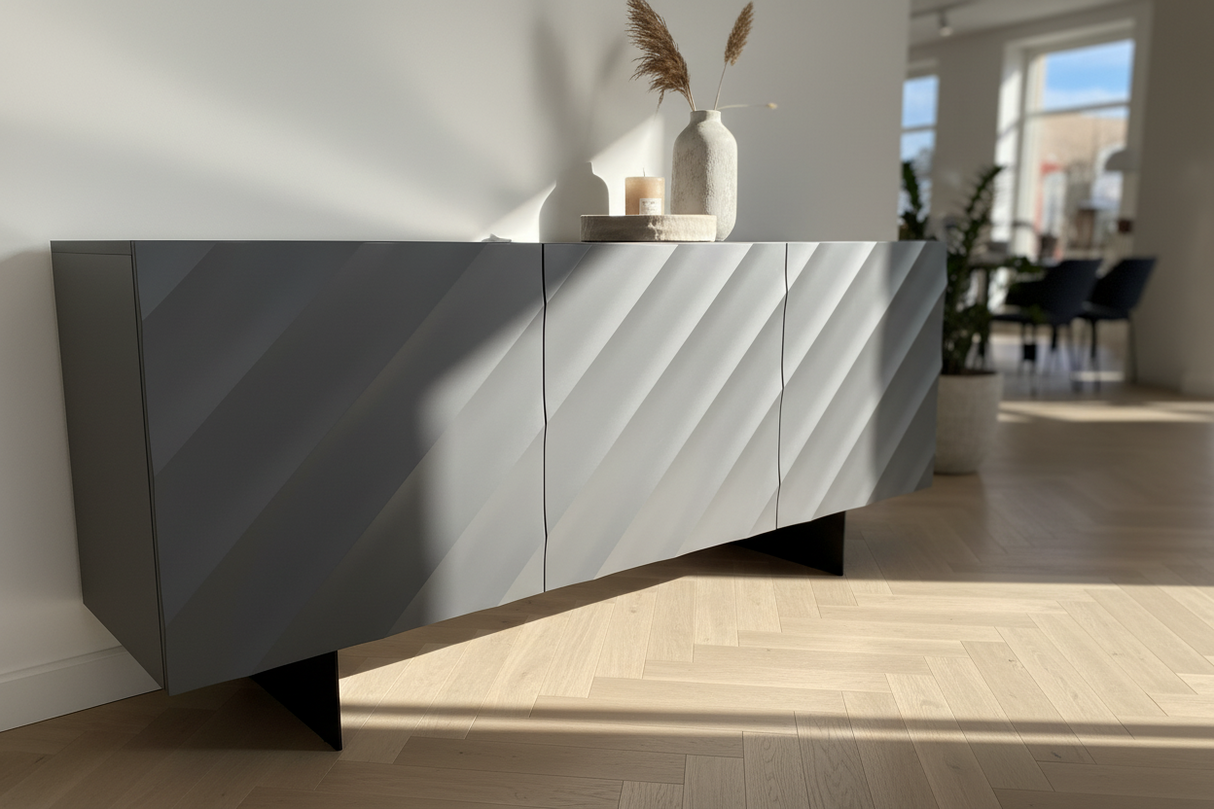 buffet enfilade gris laqué mat design pieds métal - Souffle d'intérieur