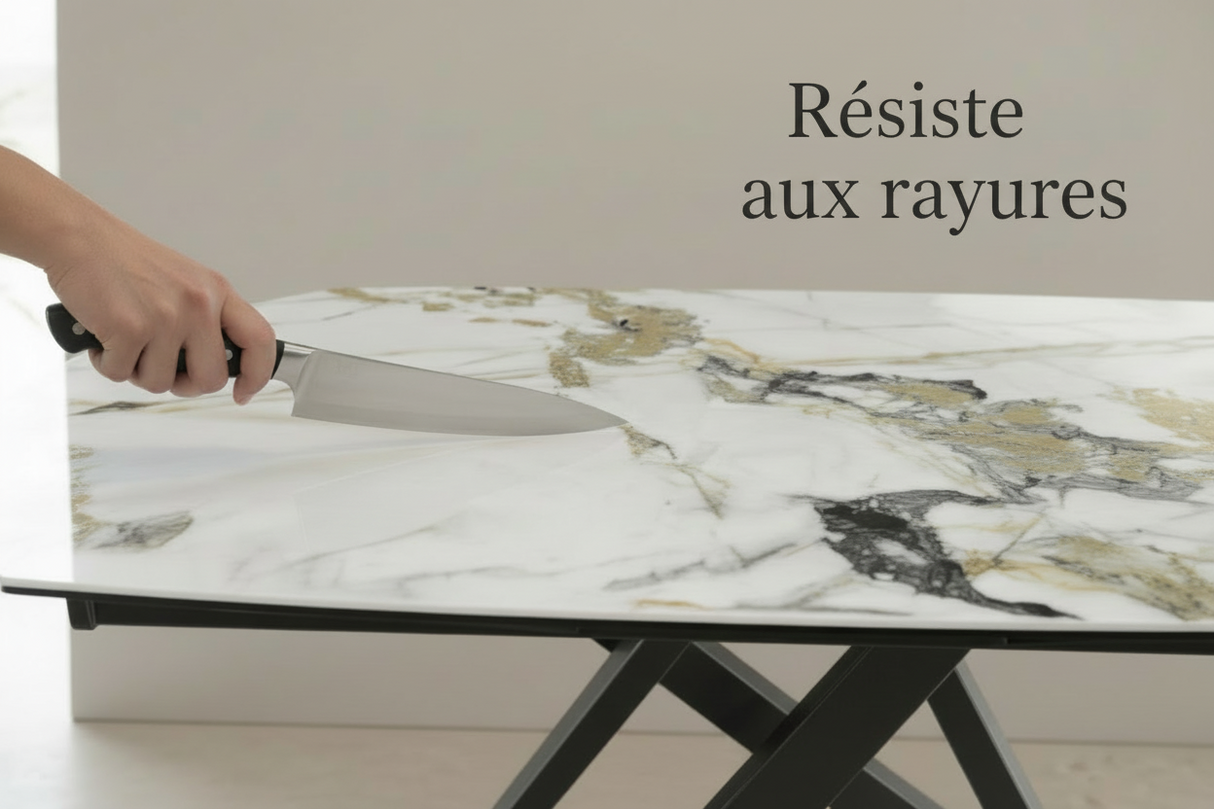Stromboli céramique marbre – test résistance aux rayures, couteau glissant sans trace