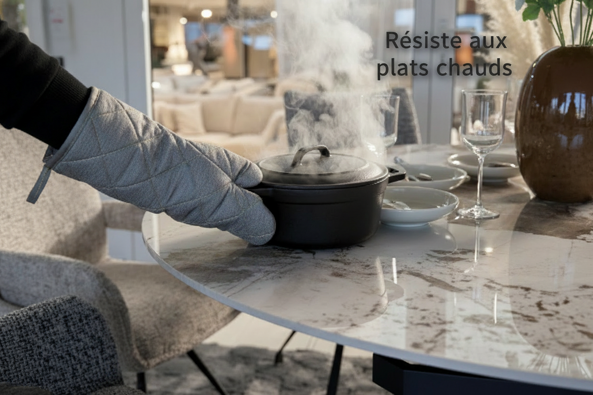 Céramique marbre résistante chaleur - casserole chaude table ronde