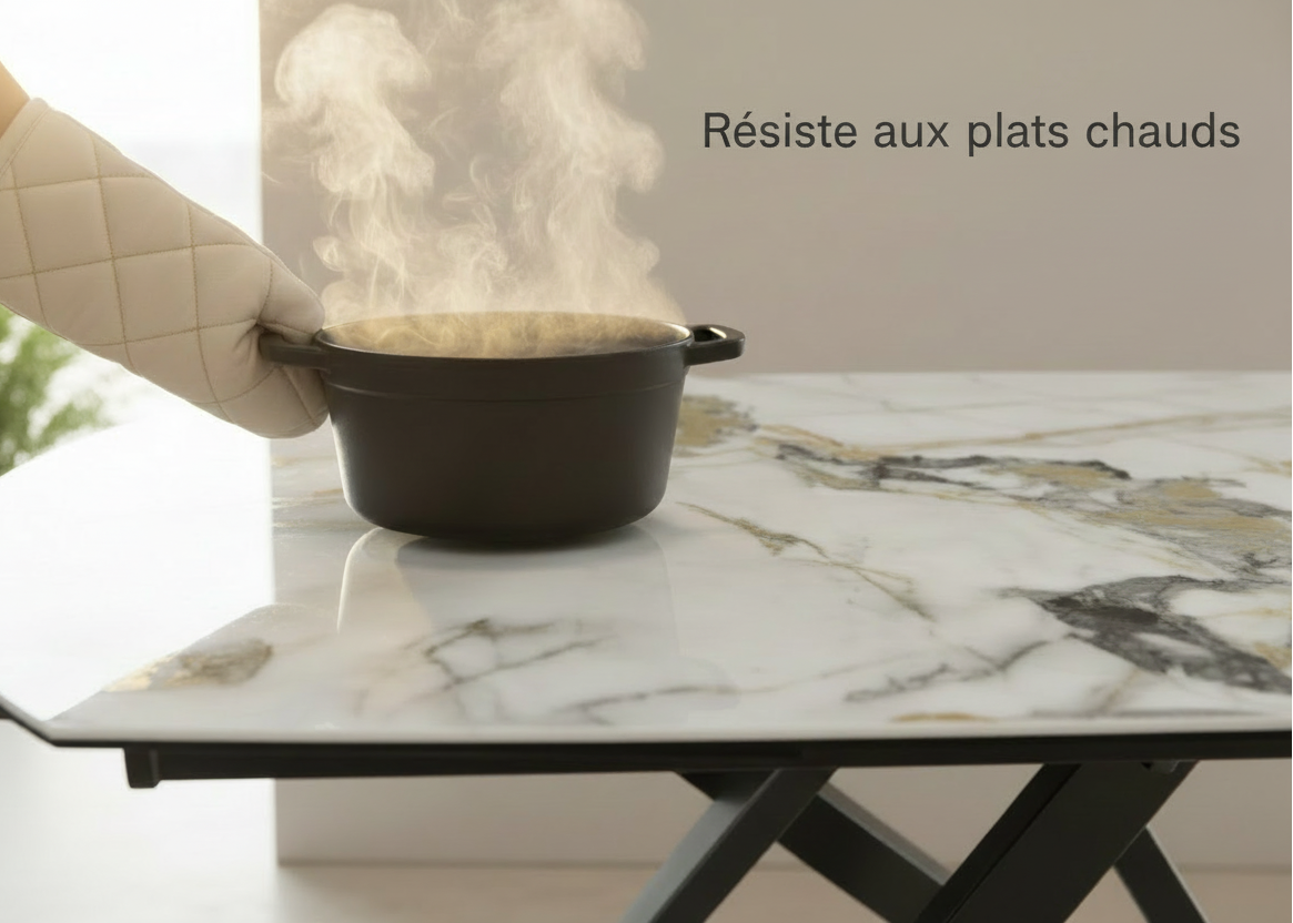 Stromboli céramique marbre – test résistance chaleur, casserole posée directement sur le plateau
