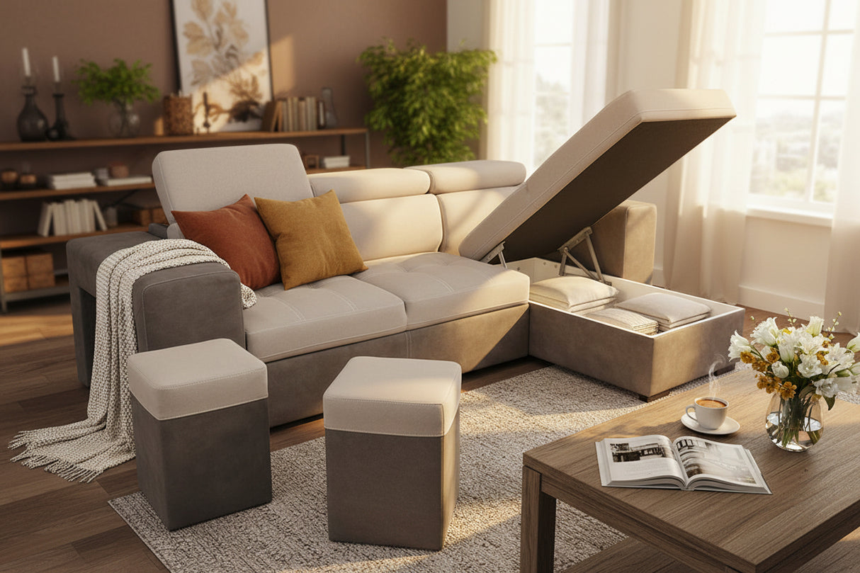 Canapé d'angle beige convertible - Centrelec - Souffle d'intérieur