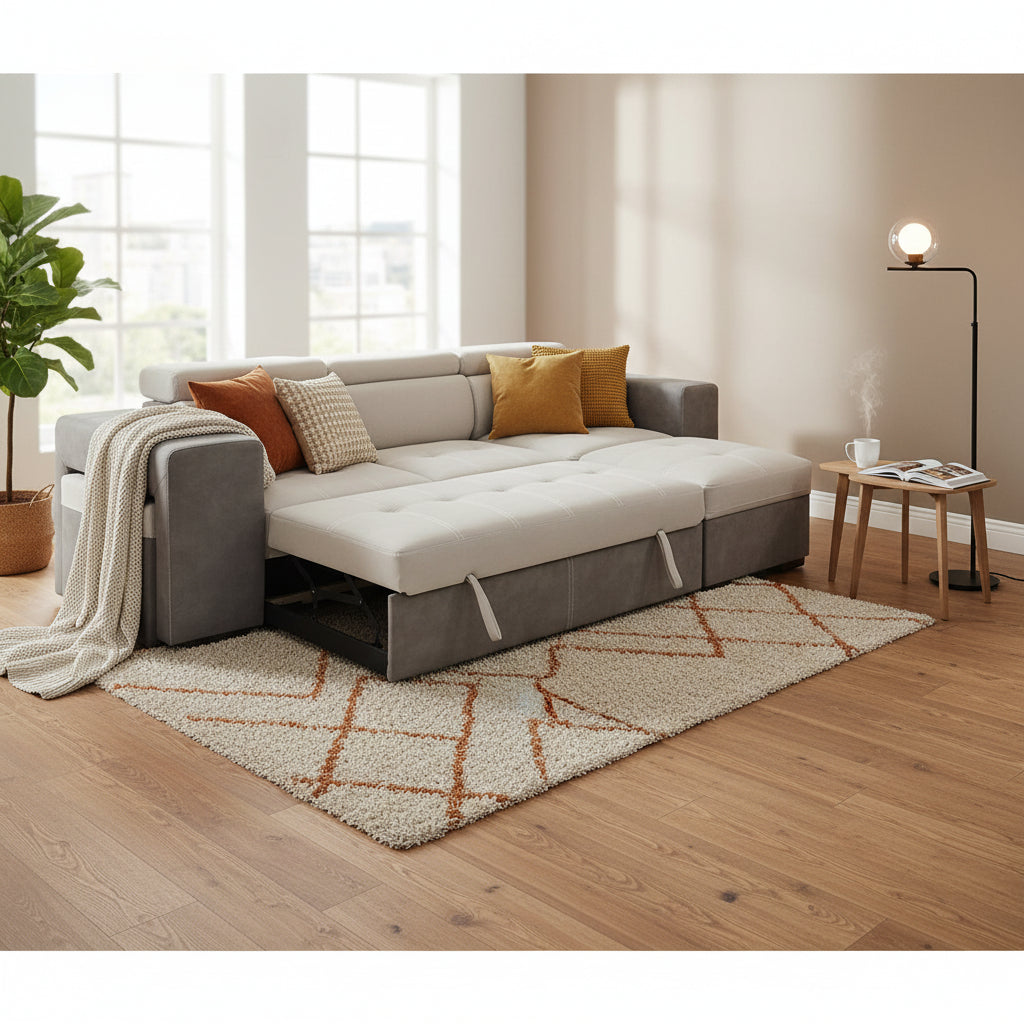 Canapé d'angle beige convertible - Centrelec - Souffle d'intérieur