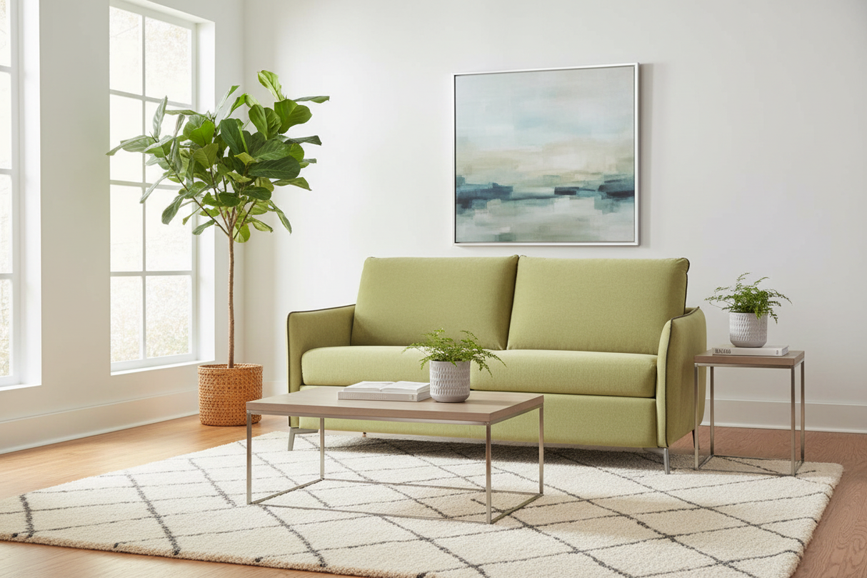 Canapé convertible vert dans un salon contemporain
