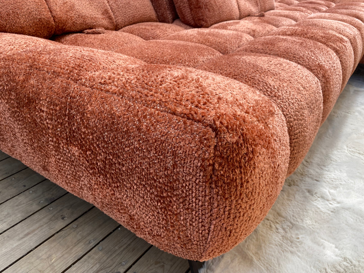 canapé d'angle avance recule en tissu bouclette terracotta