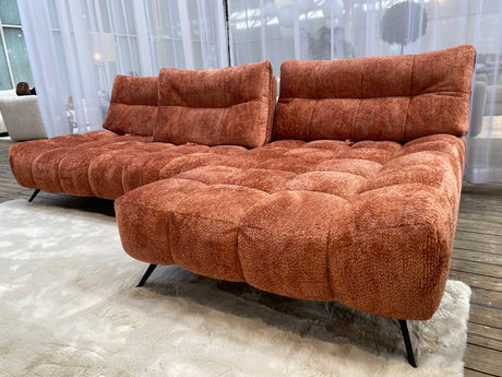 canapé d'angle avance recule en tissu bouclette terracotta