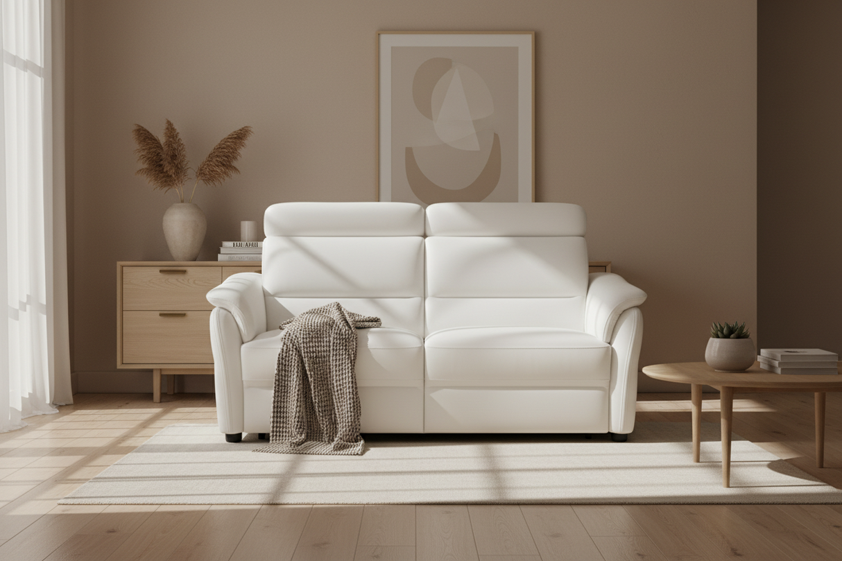 Salon complet en cuir blanc 3 places 2 relax et 2 places fixe - Alana