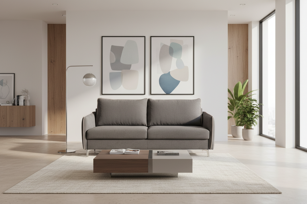 Canapé convertible gris rapido 3 places - Vue de face pieds chromés