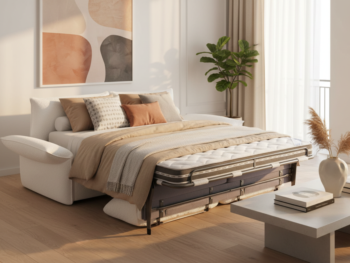 Canapé convertible blanc bouclette - Dobblenny