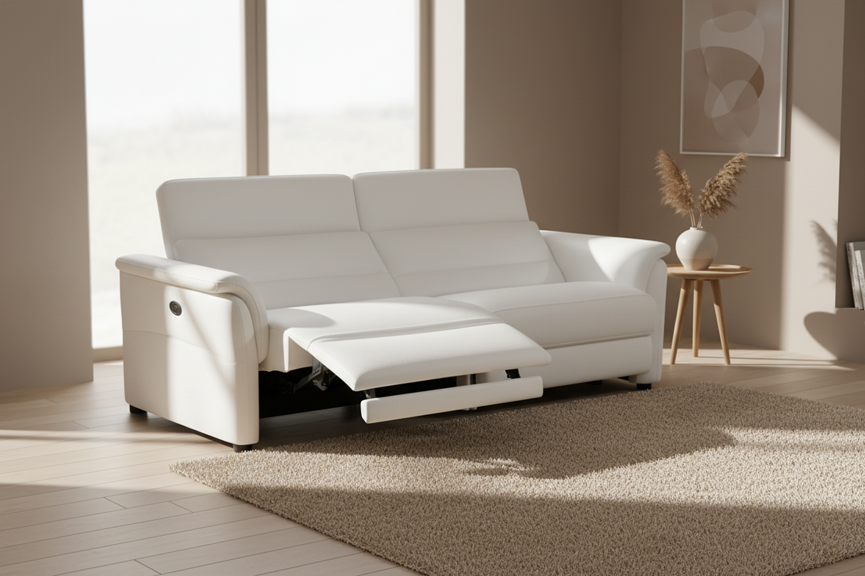 Salon complet en cuir blanc 3 places 2 relax et 2 places fixe - Alana