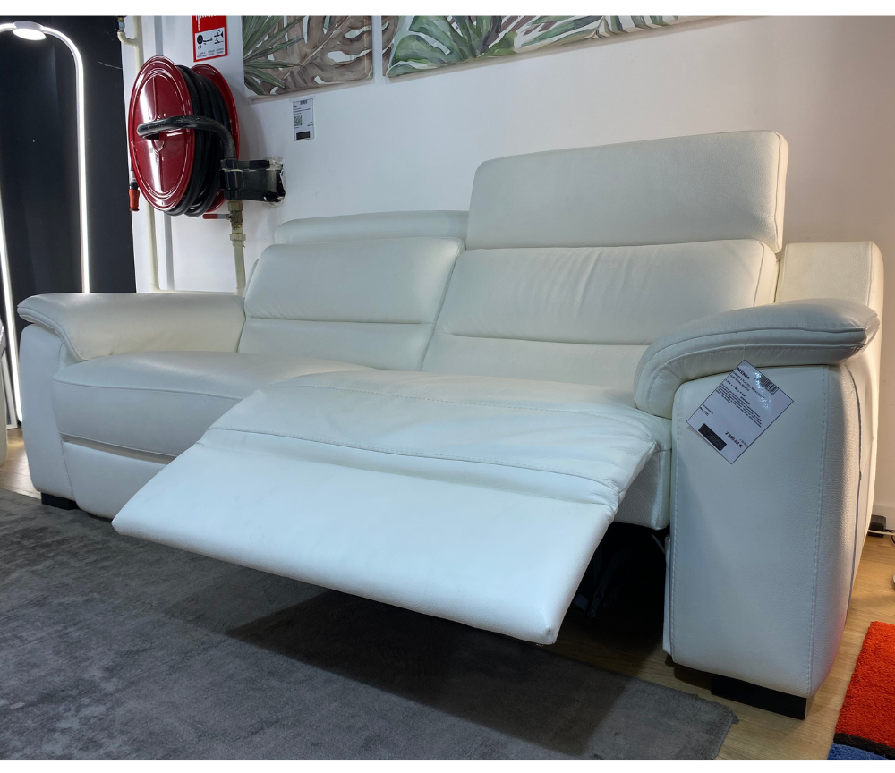 Canapé 3 places relax en cuir blanc moderne L 216cm - Brenda