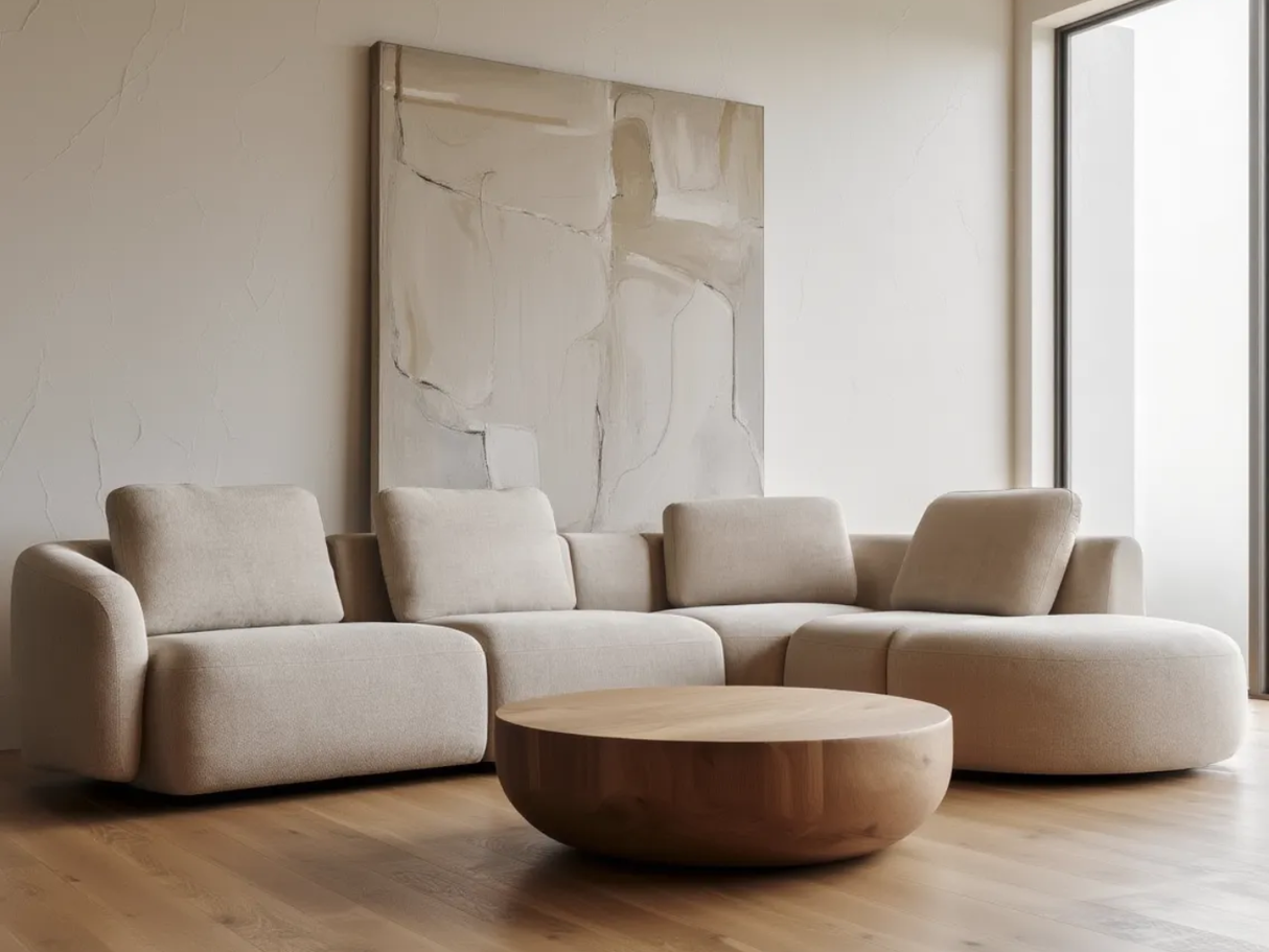 Canapé d'angle beige arrondi - Cocoon