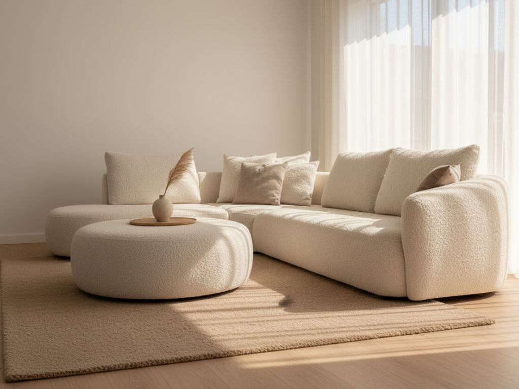 Canapé d'angle bouclette beige arrondi - Cocoon