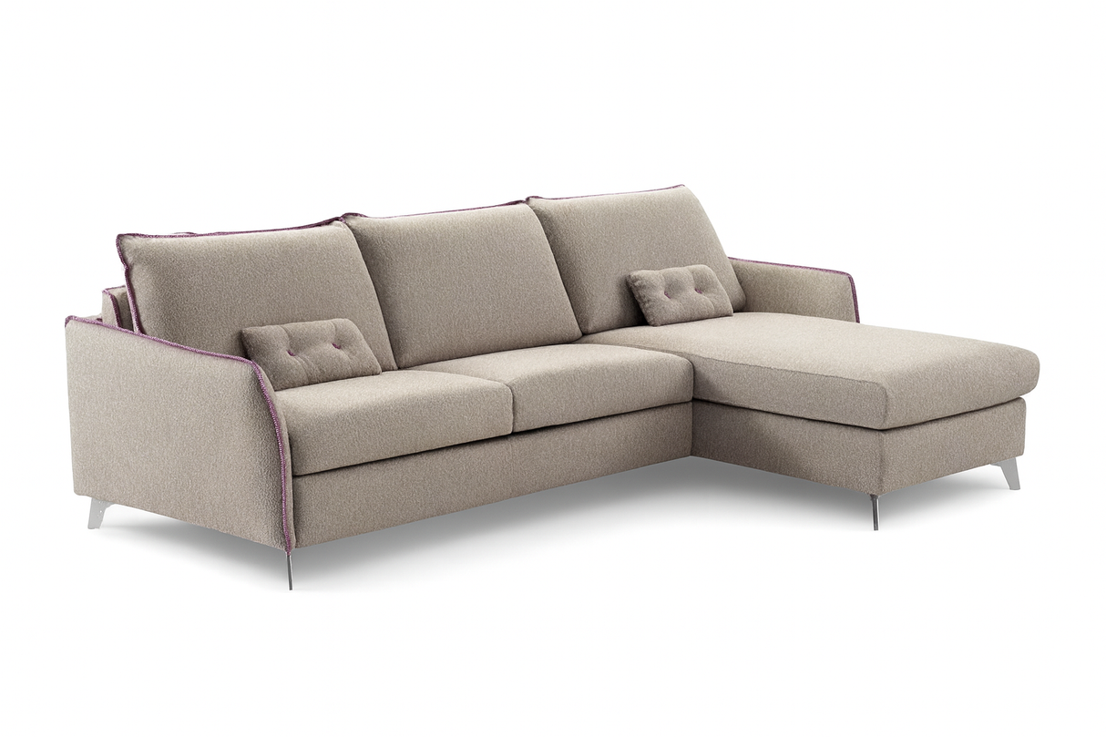 Canapé d'angle convertible Martin – vue 3/4 – méridienne à droit – tissu beige