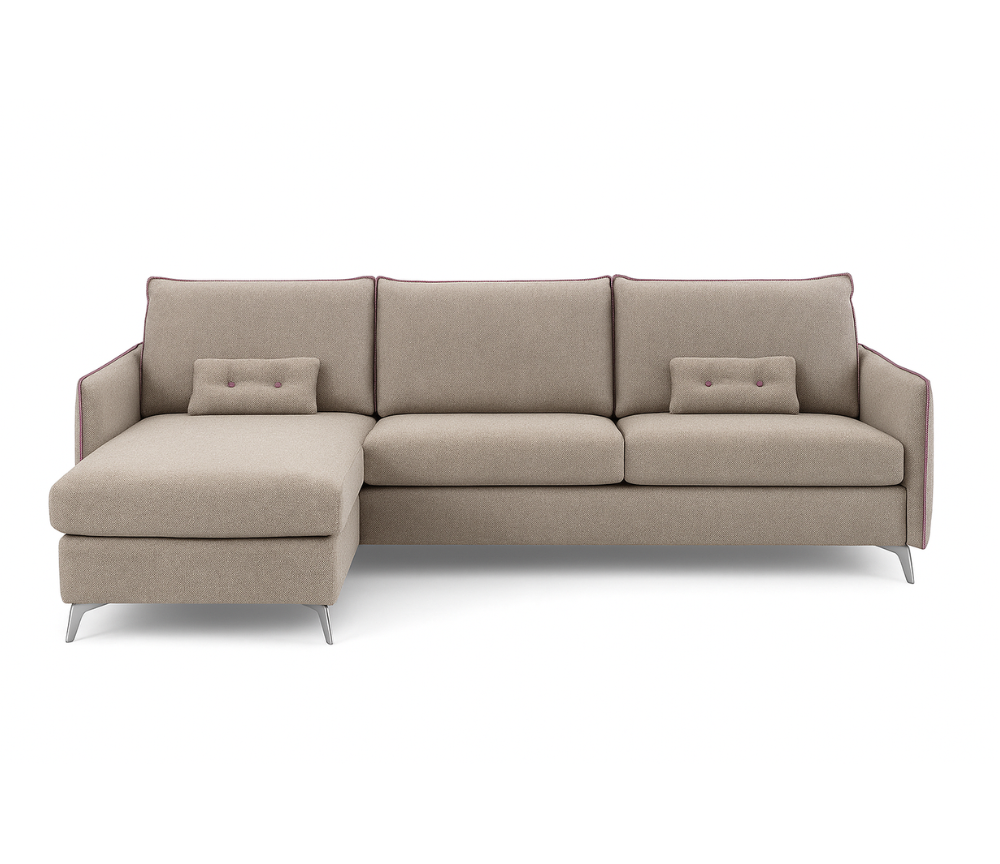 Canapé d'angle convertible Martin – vue de face – méridienne à gauche – tissu beige