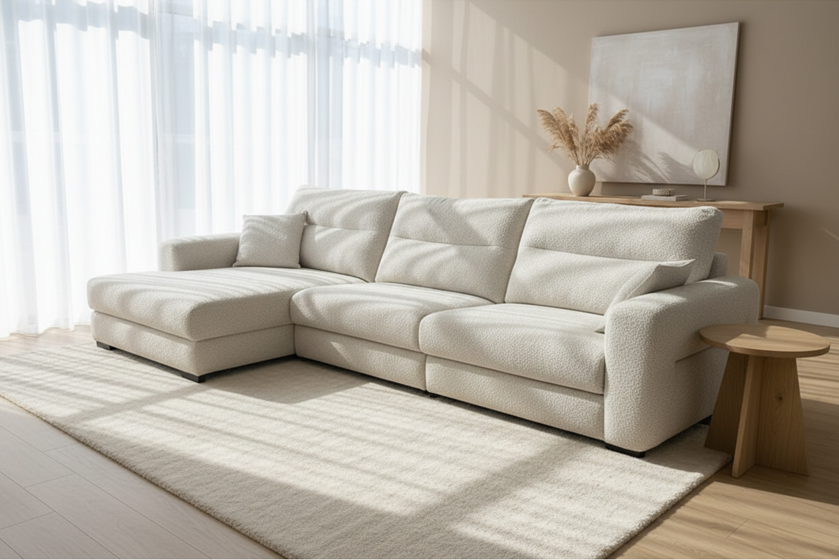 Canapé d'angle beige anti tâches - Mimos