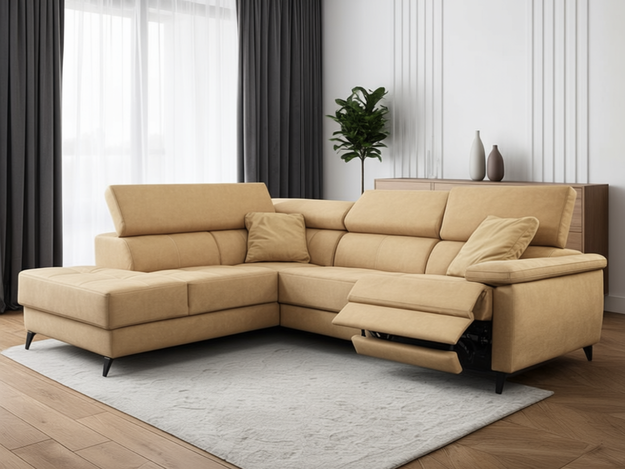 Canapé d'angle relaxation électrique en tissu jaune - Souffle d'intérieur