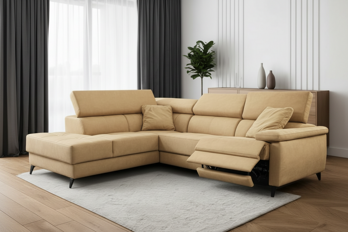 Canapé d'angle relaxation électrique en tissu jaune - Souffle d'intérieur