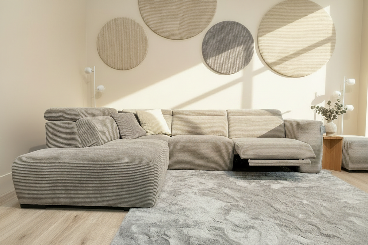canapé d'angle relax electrique en tissu velours cotelé - confortuxe