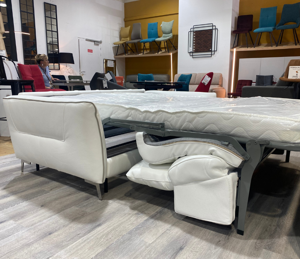 canapé convertible 3 places rapido cuir blanc - Souffle d'intérieur
