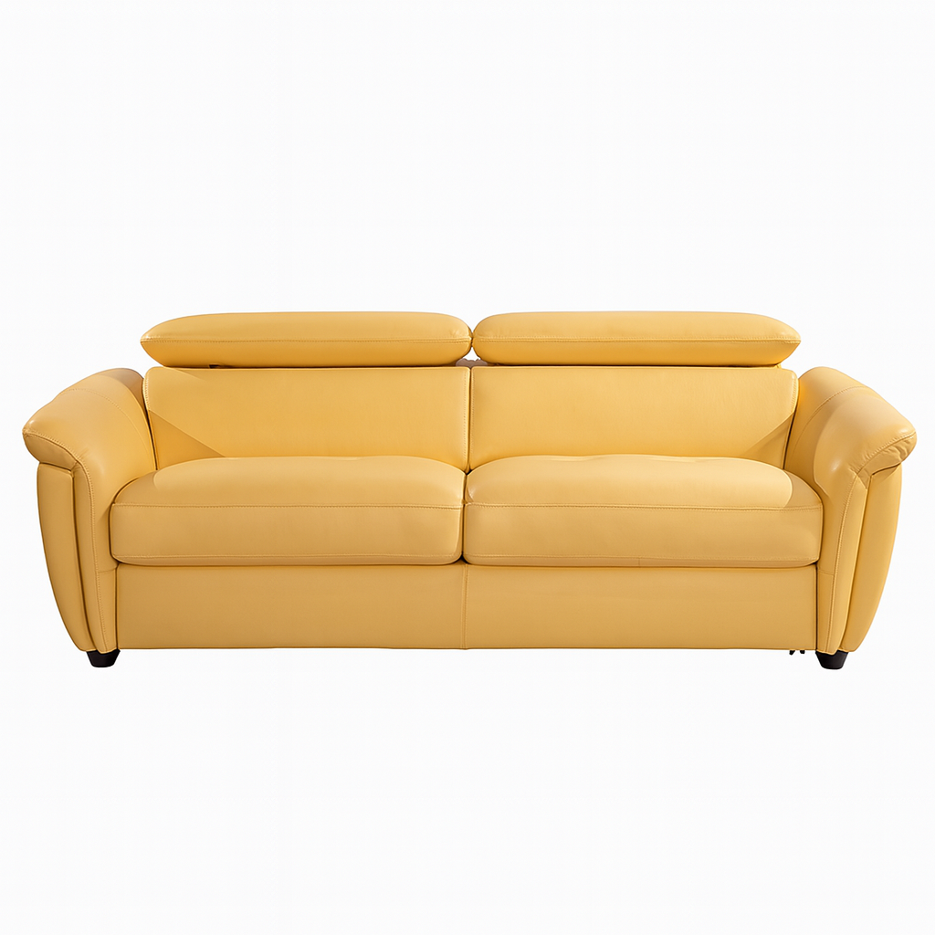 Canapé convertible cuir jaune Connie – vue de face